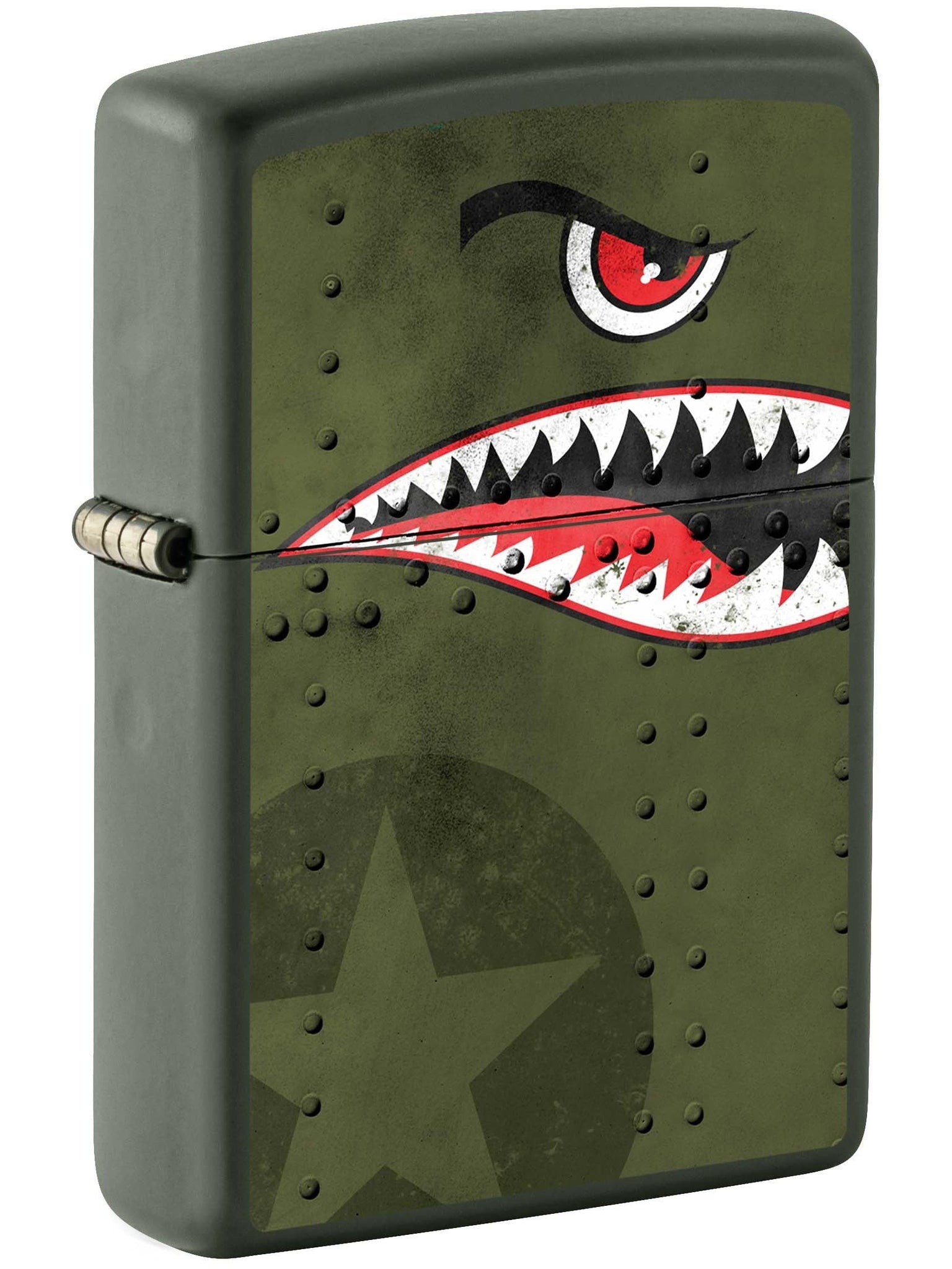 Zippo Lighter: Fighter Plane Nose Art, Shark Teeth - Green Matte 80976