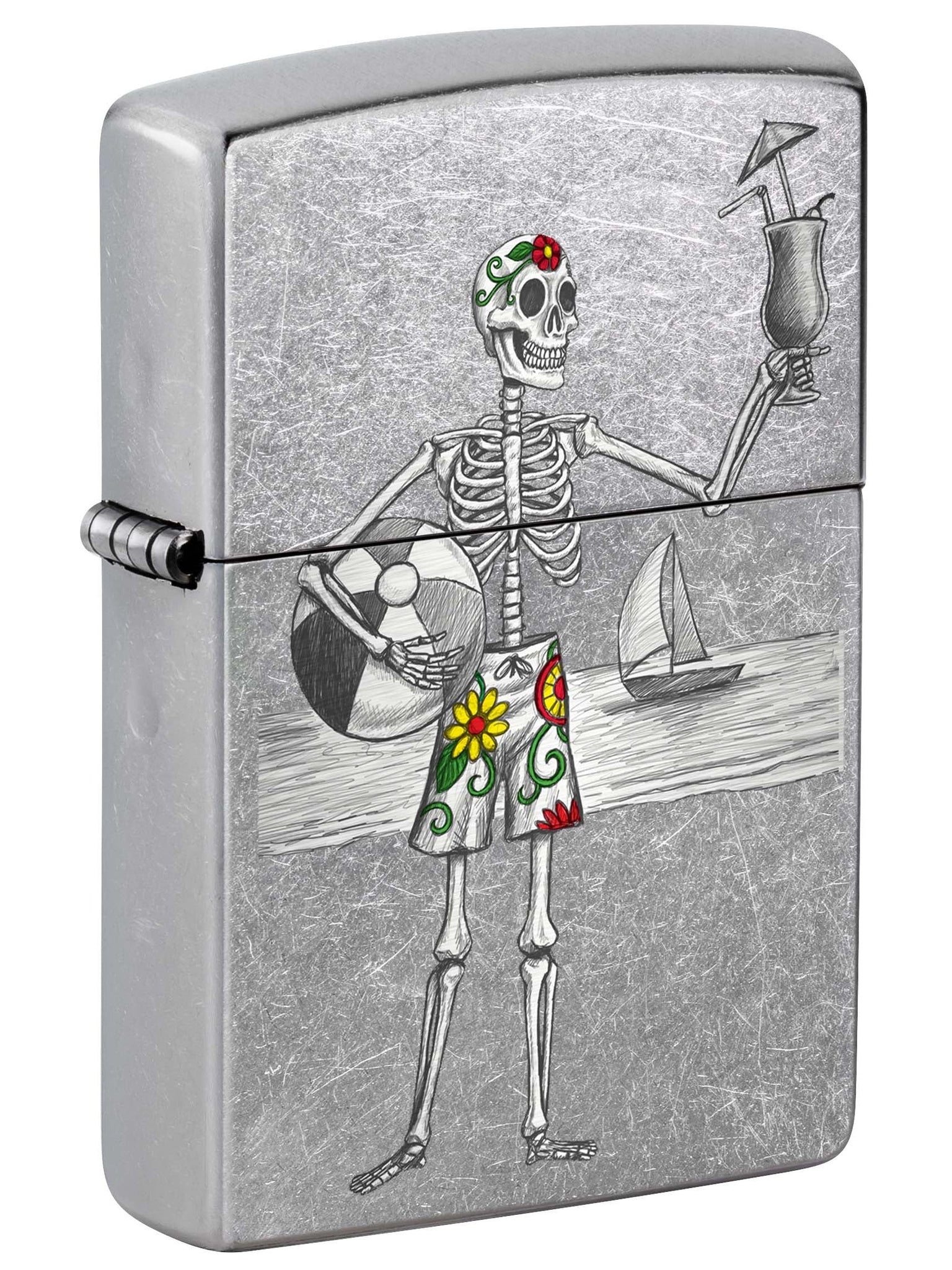 Zippo Lighter: Day of the Dead Beach Skeleton - Street Chrome 80981