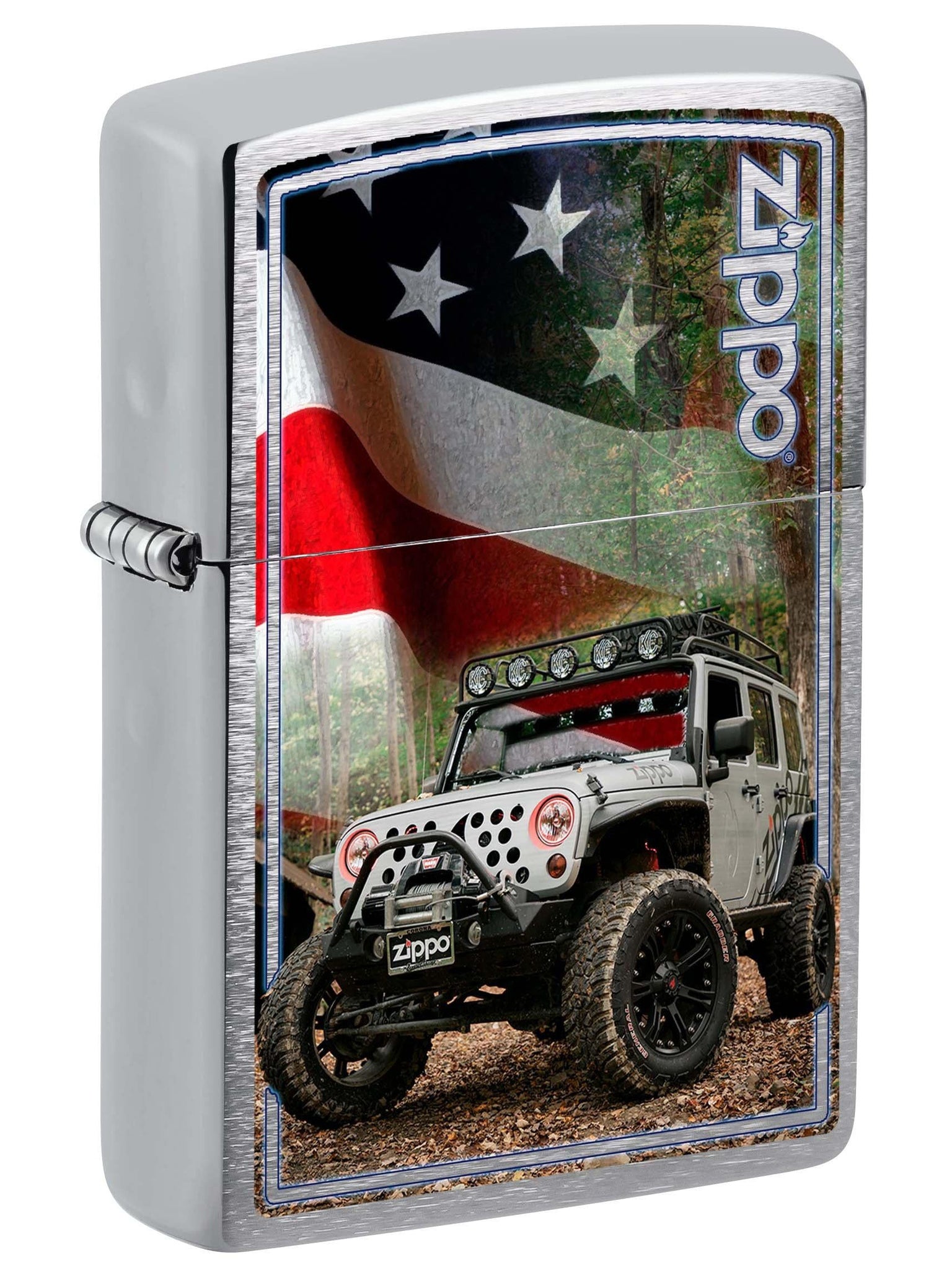 Zippo Lighter: Zippo Jeep with American Flag - Brushed Chrome 80994