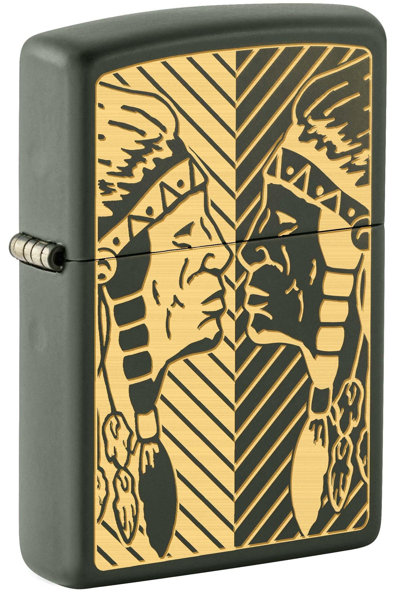 Zippo Lighter: Native American Indians, Engraved - Green Matte 81054