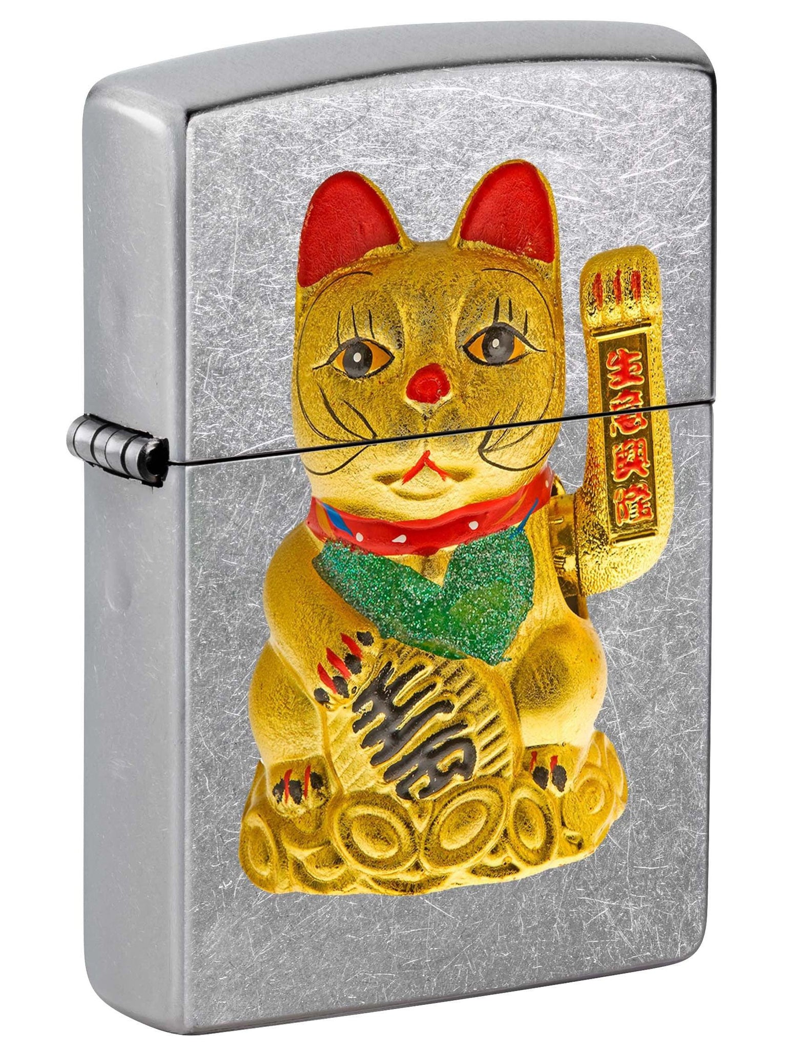 Zippo Lighter: Golden Maneki Neko Lucky Cat - Street Chrome 81065