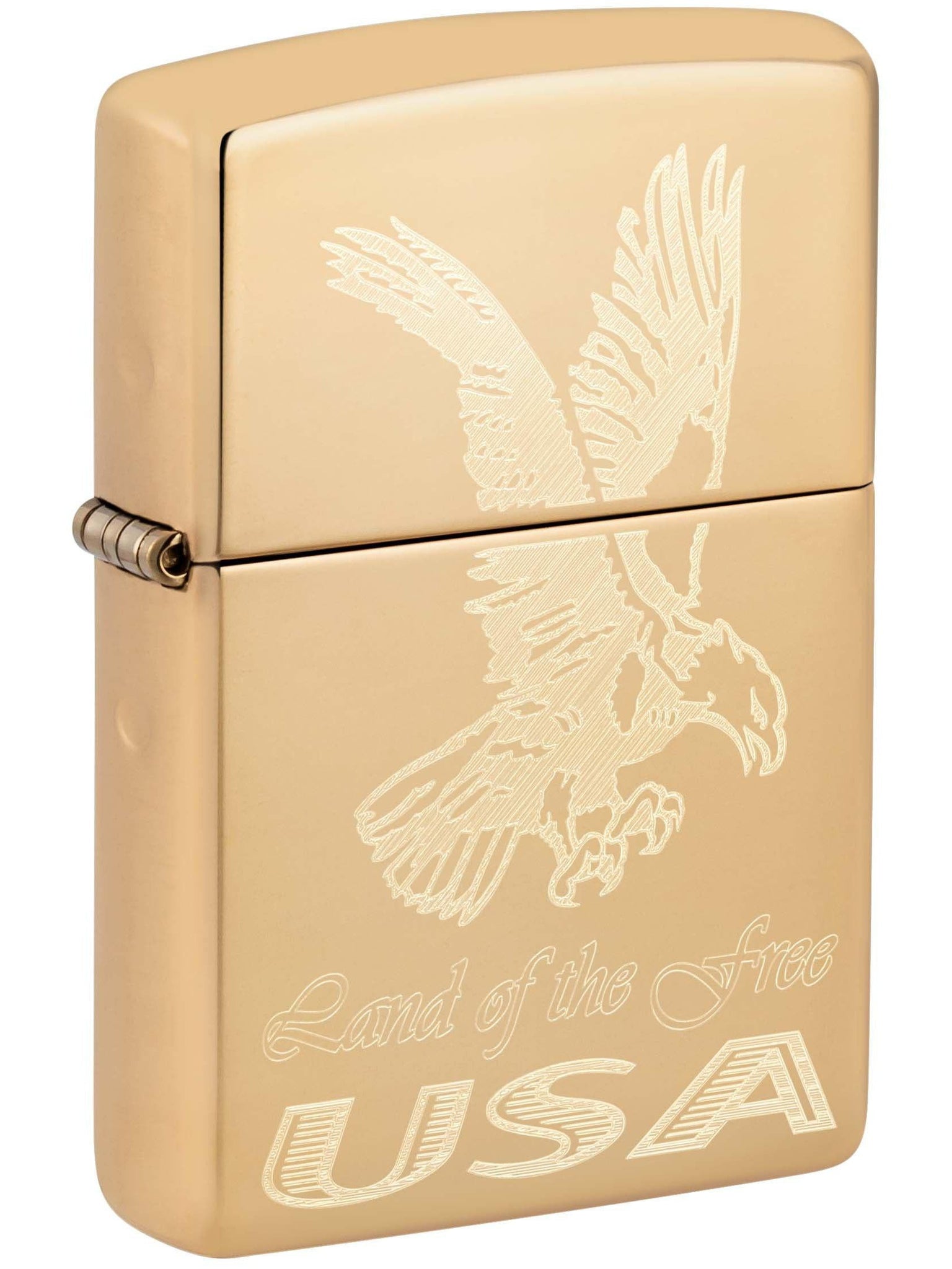 Zippo Lighter: American Eagle, Land of the Free USA, Engraved - High Polish Brass 81070