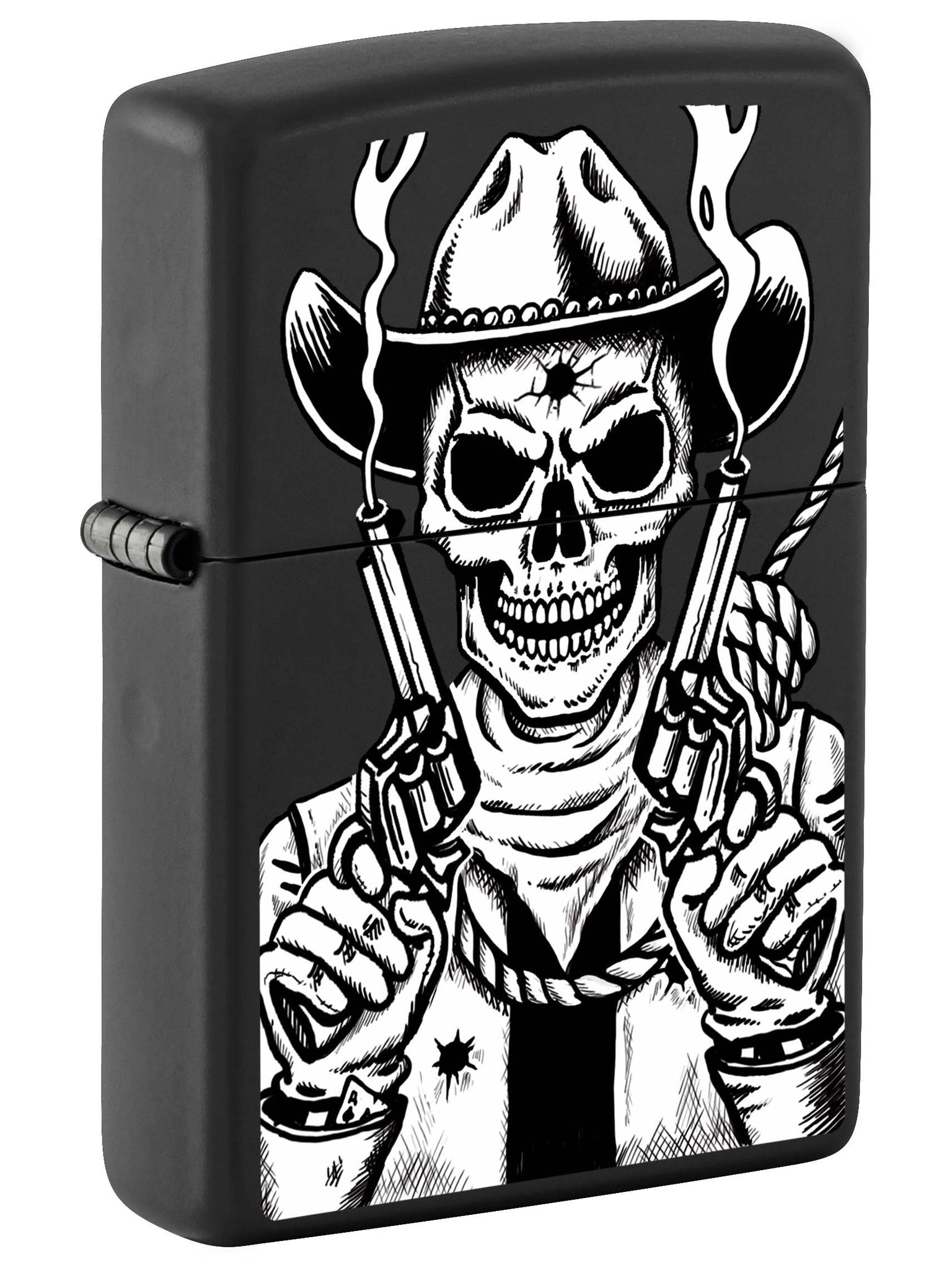 Zippo Lighter: Skull Cowboy with Guns - Black Matte 81081
