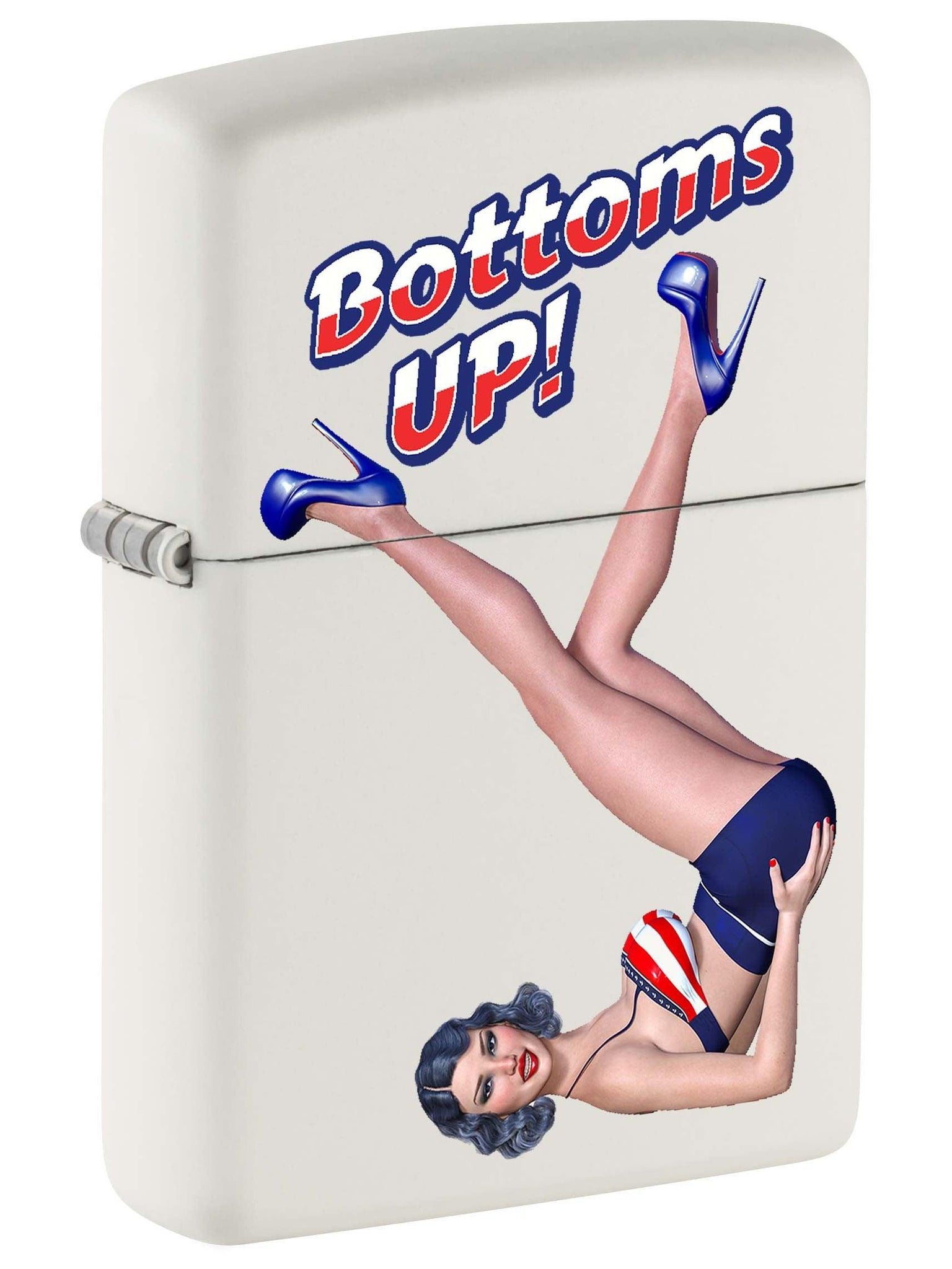 Zippo Lighter: Vintage Pin-Up Girl, Bottoms UP! - White Matte 81094