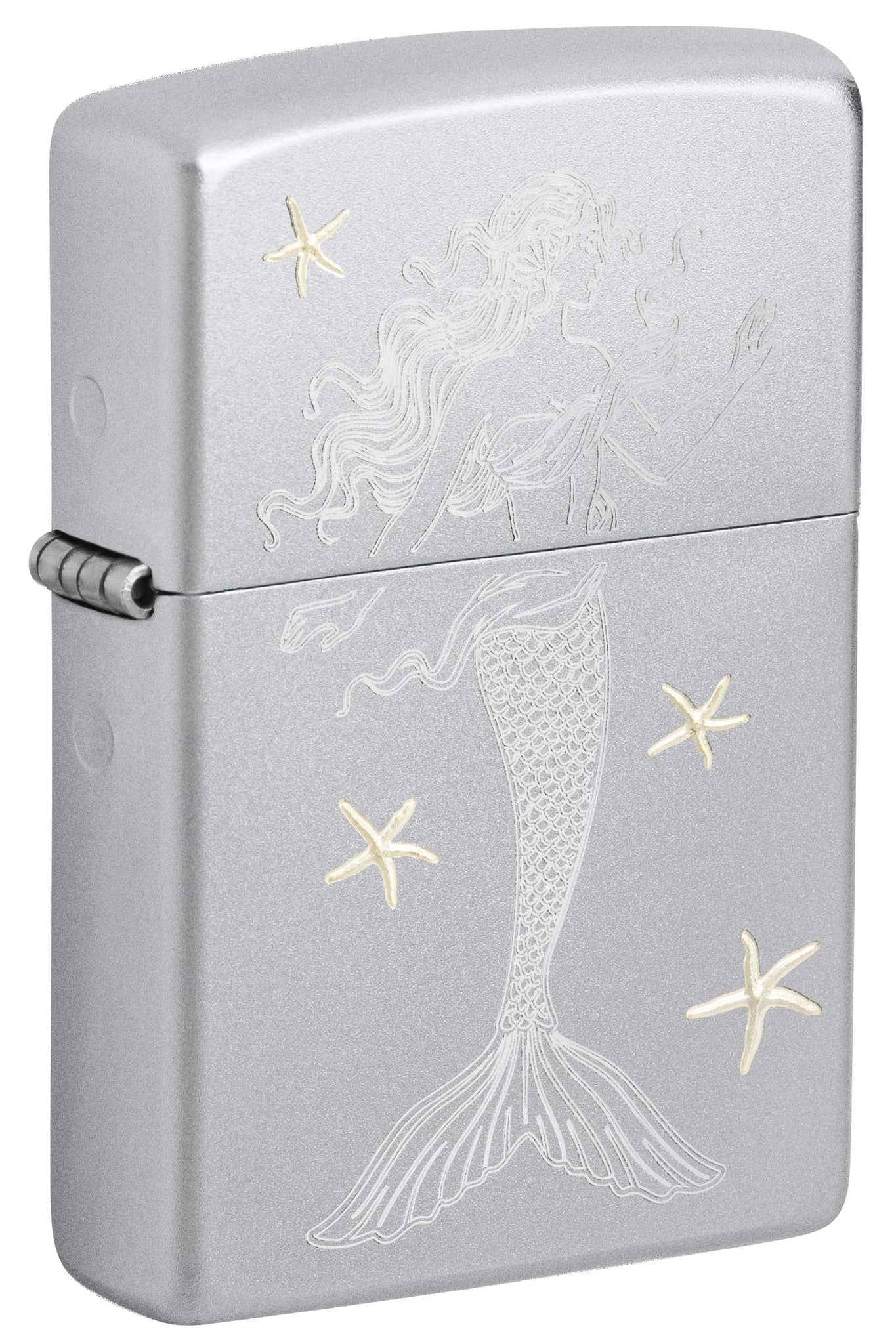 Zippo Lighter: Engraved Mermaid with Starfish - Satin Chrome 81111