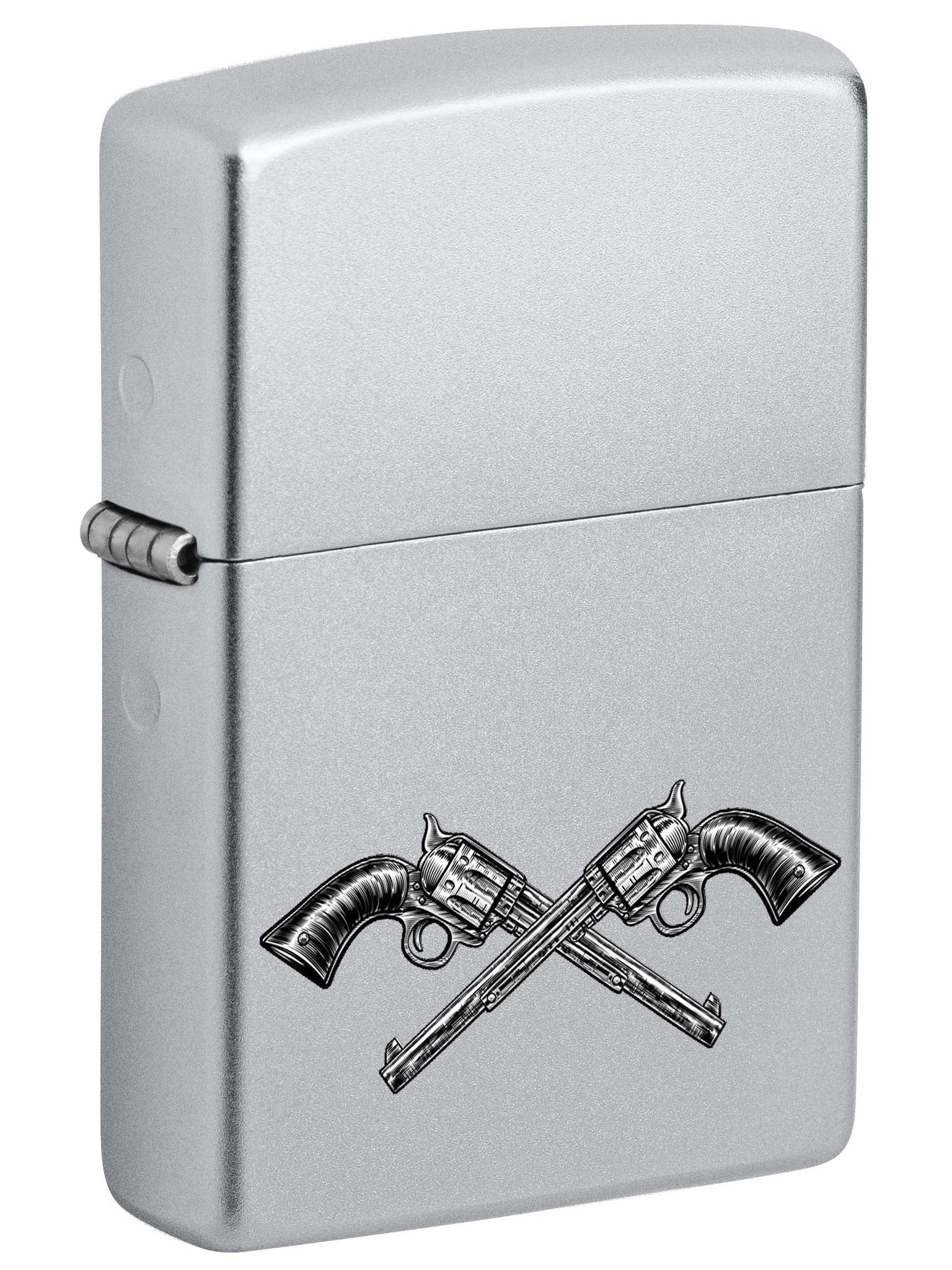 Zippo Lighter: Crossed Revolver Guns - Satin Chrome 81133