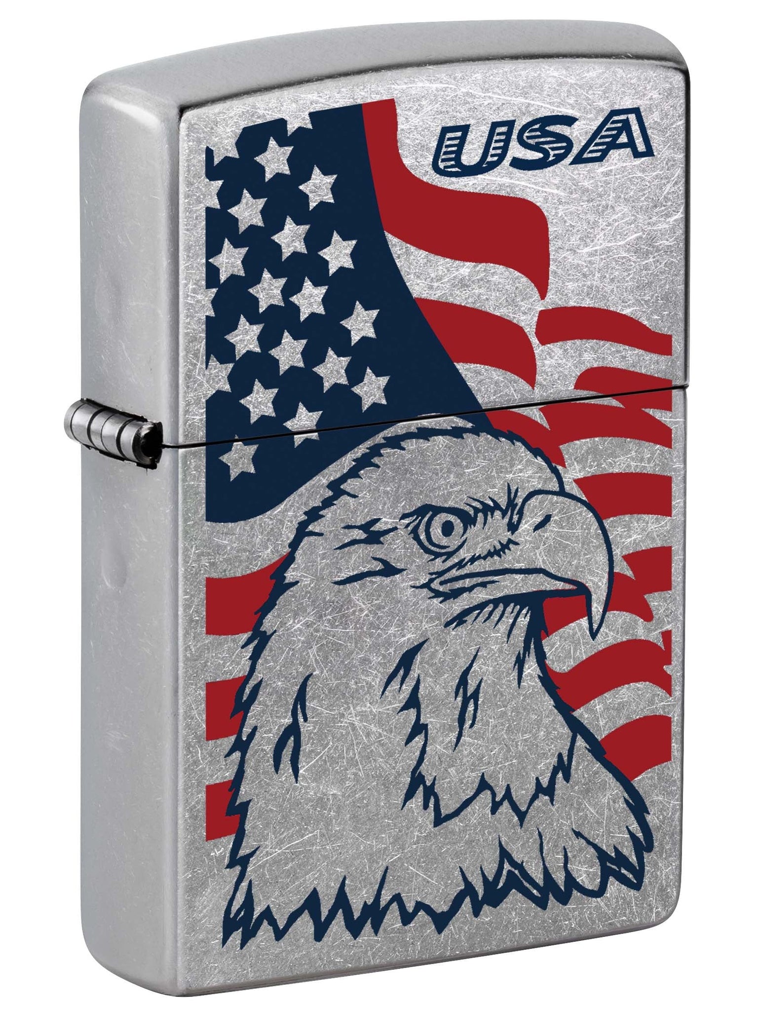 Zippo Lighter: American Eagle and Flag, USA - Street Chrome 81135