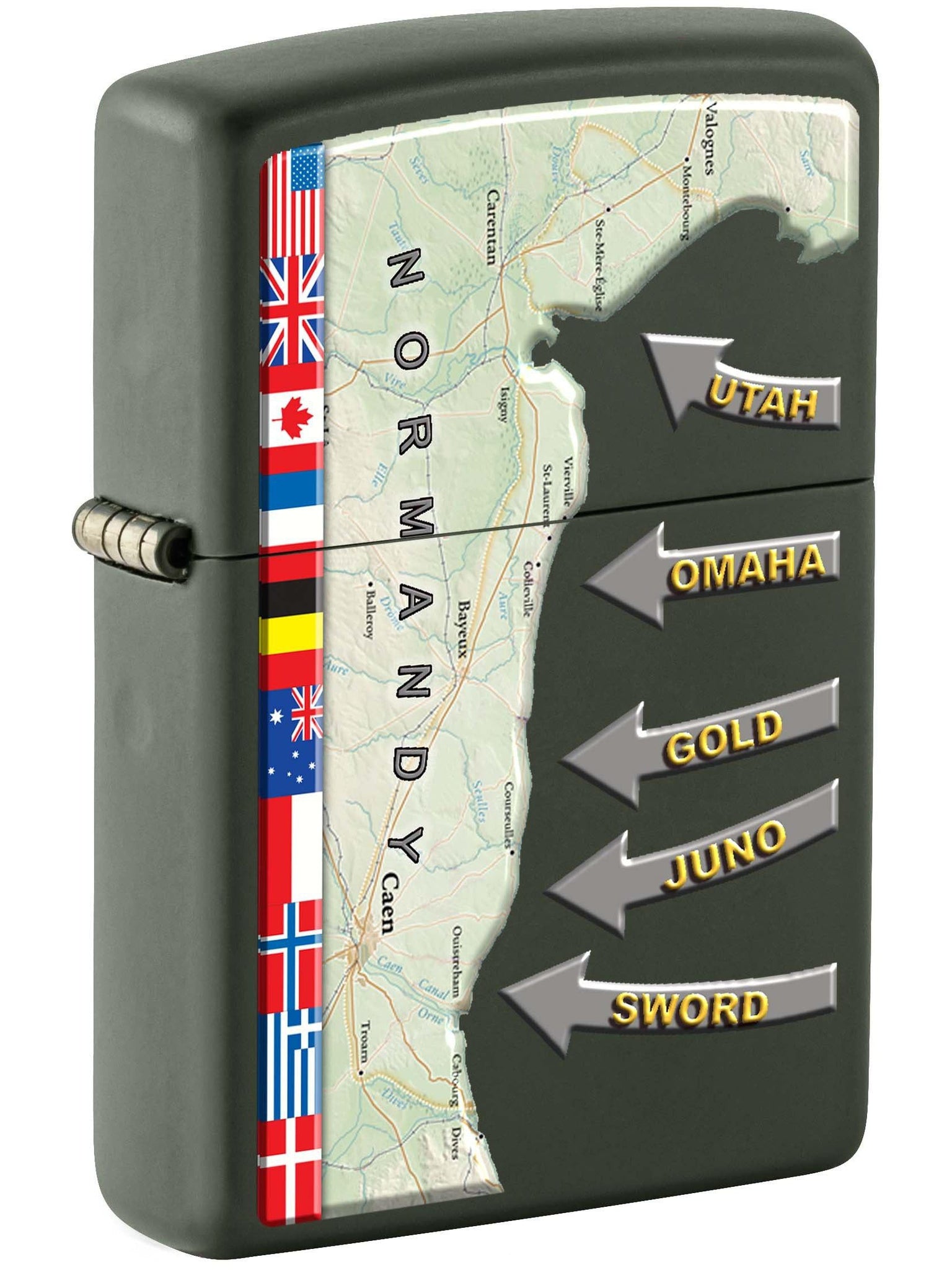 Zippo Lighter: D-Day World War Two Military Map - Green Matte 81140
