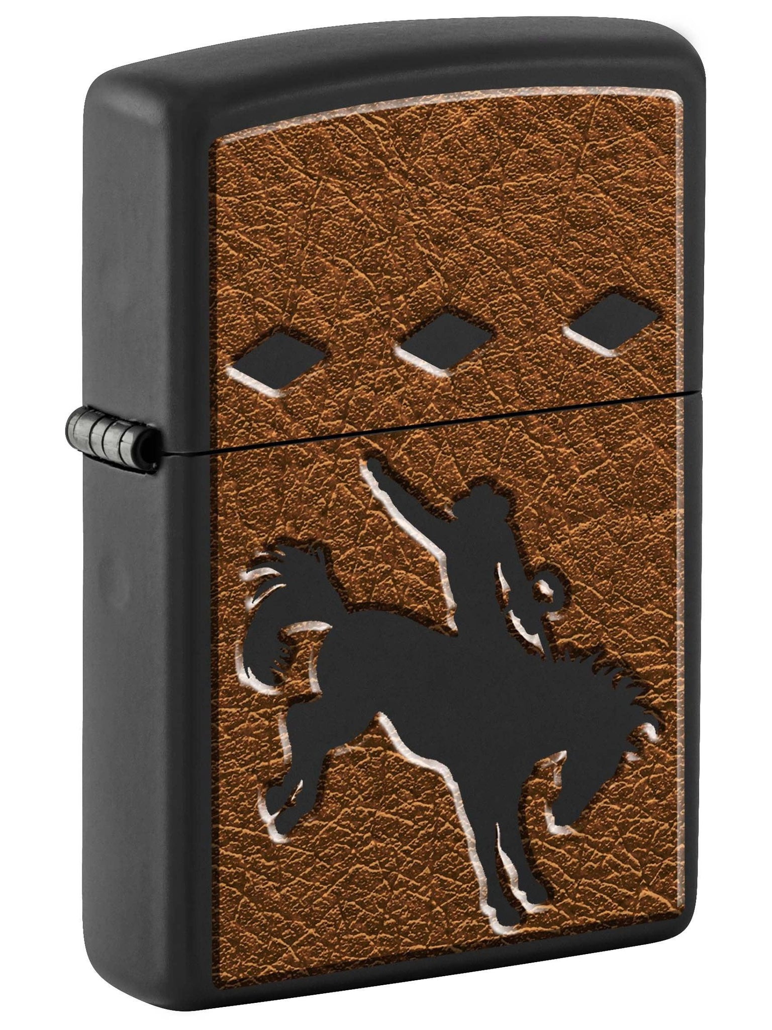 Zippo Lighter: Bucking Bronco and Cowboy - Black Matte 81144