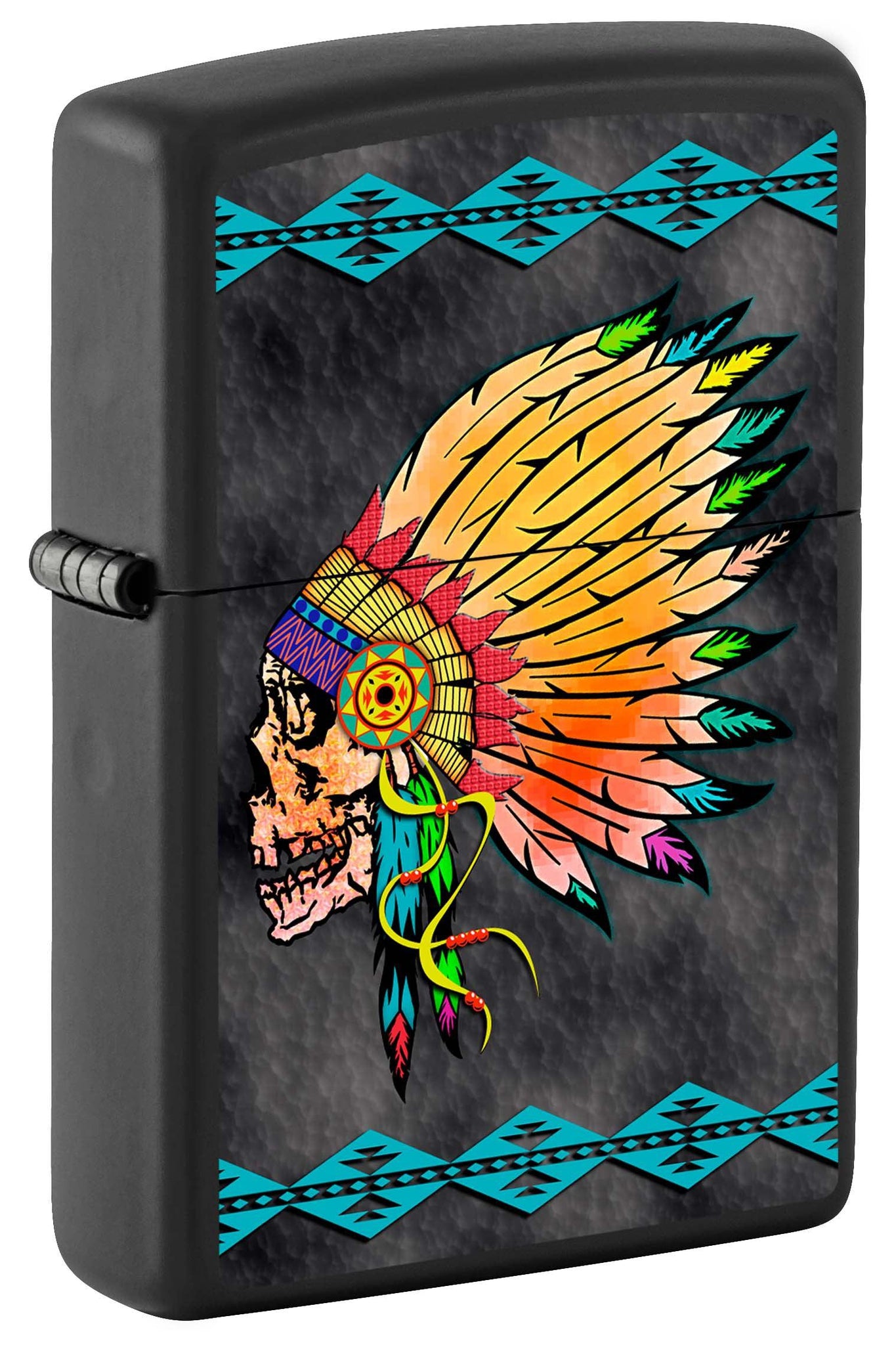 Zippo Lighter: Native American Indian Chief Skull - Black Matte 81146