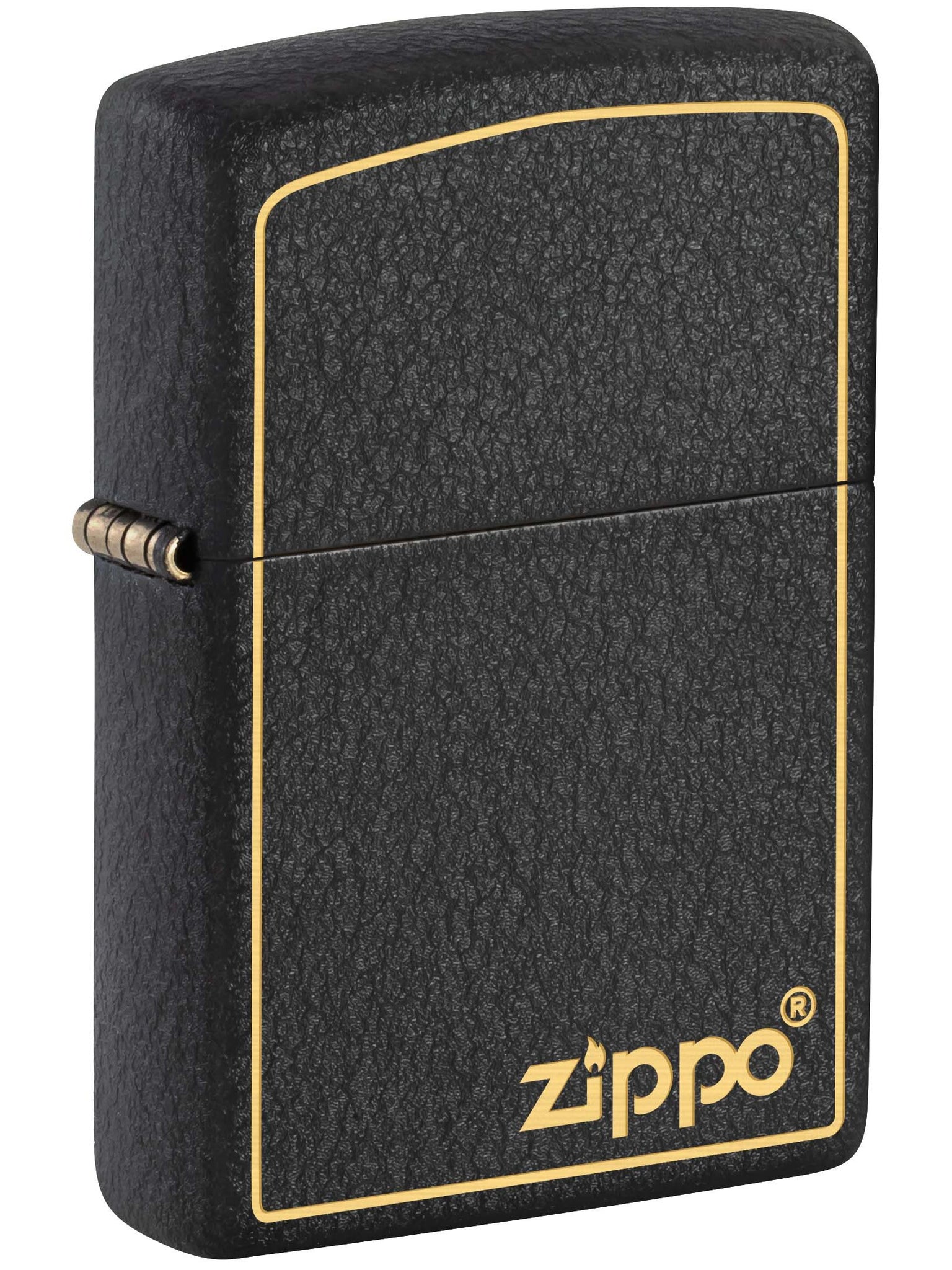 Zippo Lighter: Engraved Zippo Logo with Border - Black Crackle 81151