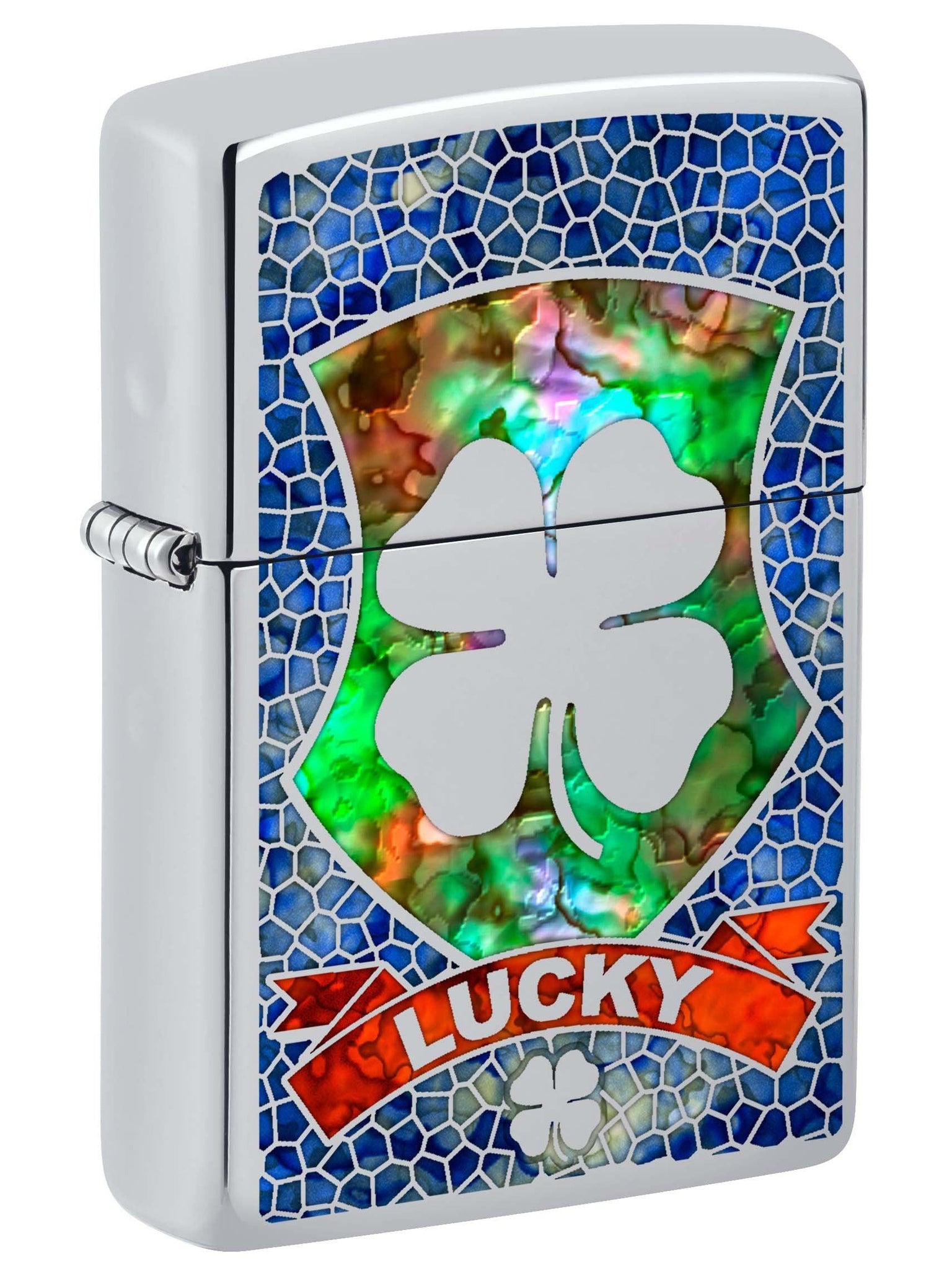 Zippo Lighter: Fusion Lucky Four Leaf Clover - High Polish Chrome 81153