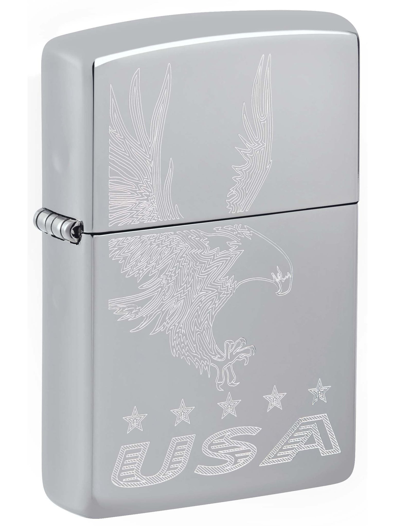 Zippo Lighter: Engraved Eagle and USA - High Polish Chrome 81159