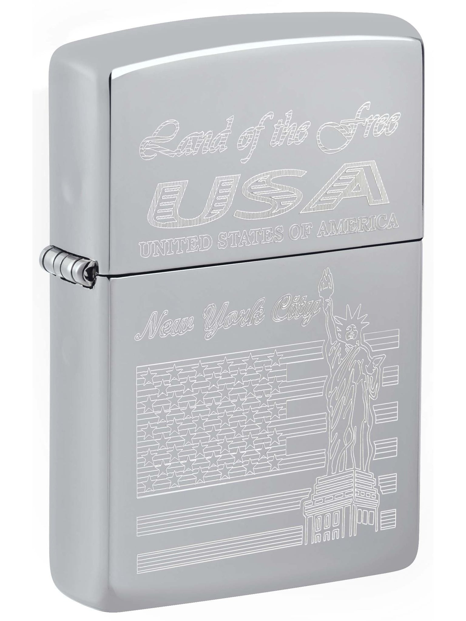 Zippo Lighter: New York City Statue of Liberty USA, Engraved - High Polish Chrome 81160