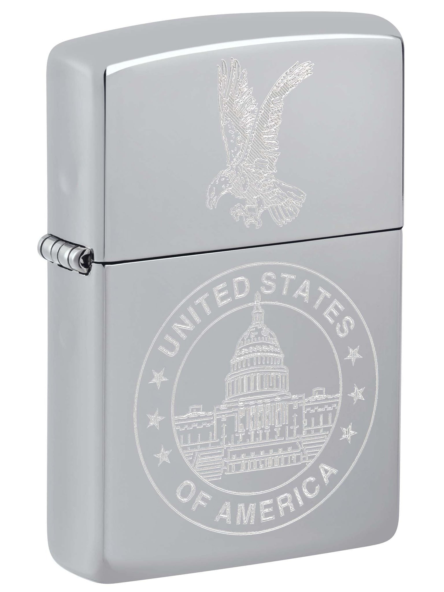 Zippo Lighter: Washington D.C. Capitol and American Eagle, Engraved - High Polish Chrome 81162