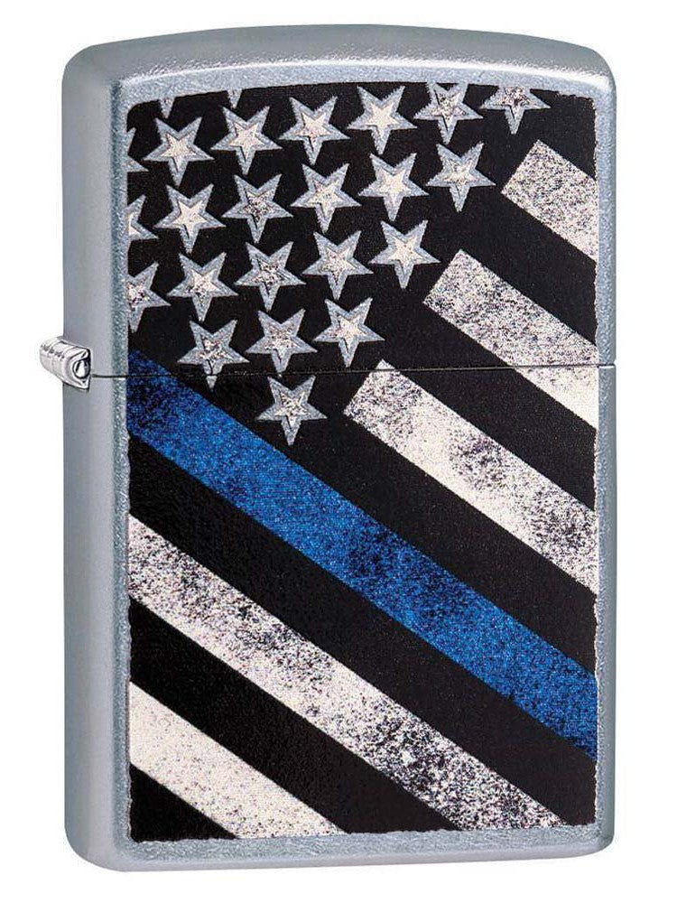 Zippo Lighter: Police Flag, Thin Blue Line - Street Chrome 81180