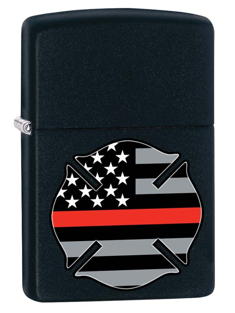 Zippo Lighter: Firefighter Flag, Thin Red Line - Black Matte 81181