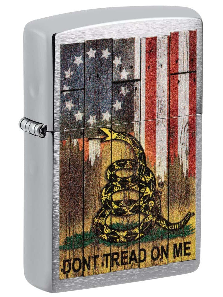 Zippo Lighter: Don't Tread on Me with 1776 Flag - Brushed Chrome 81212