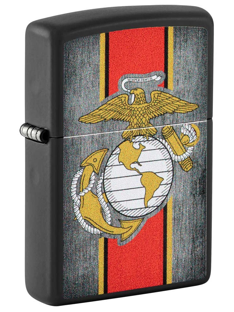 Zippo Lighter: USMC Marines Color Logo - Black Matte 81254