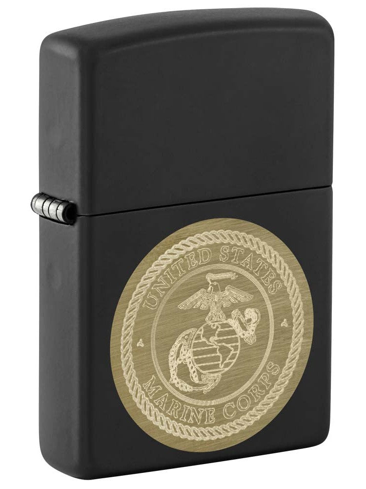 Zippo Lighter: USMC Marines Logo, Engraved - Black Matte 81256