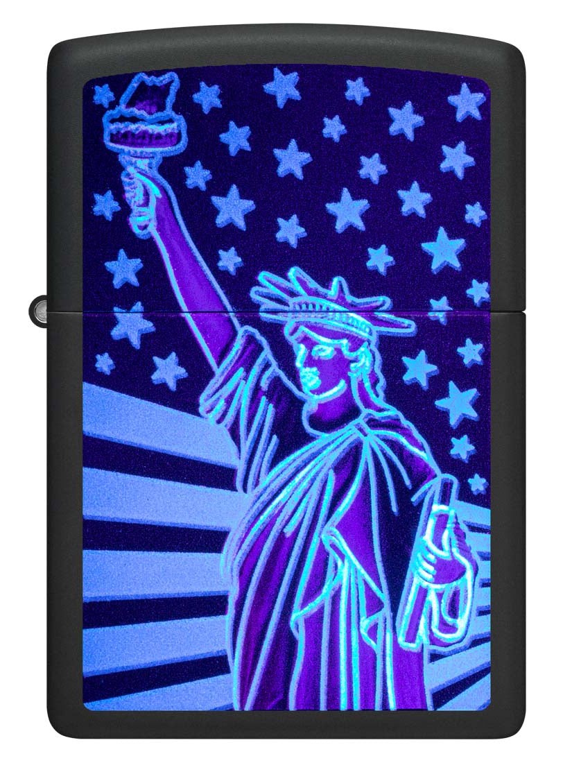 Zippo Lighter: Statue of Liberty, Blacklight - Black Matte 81282