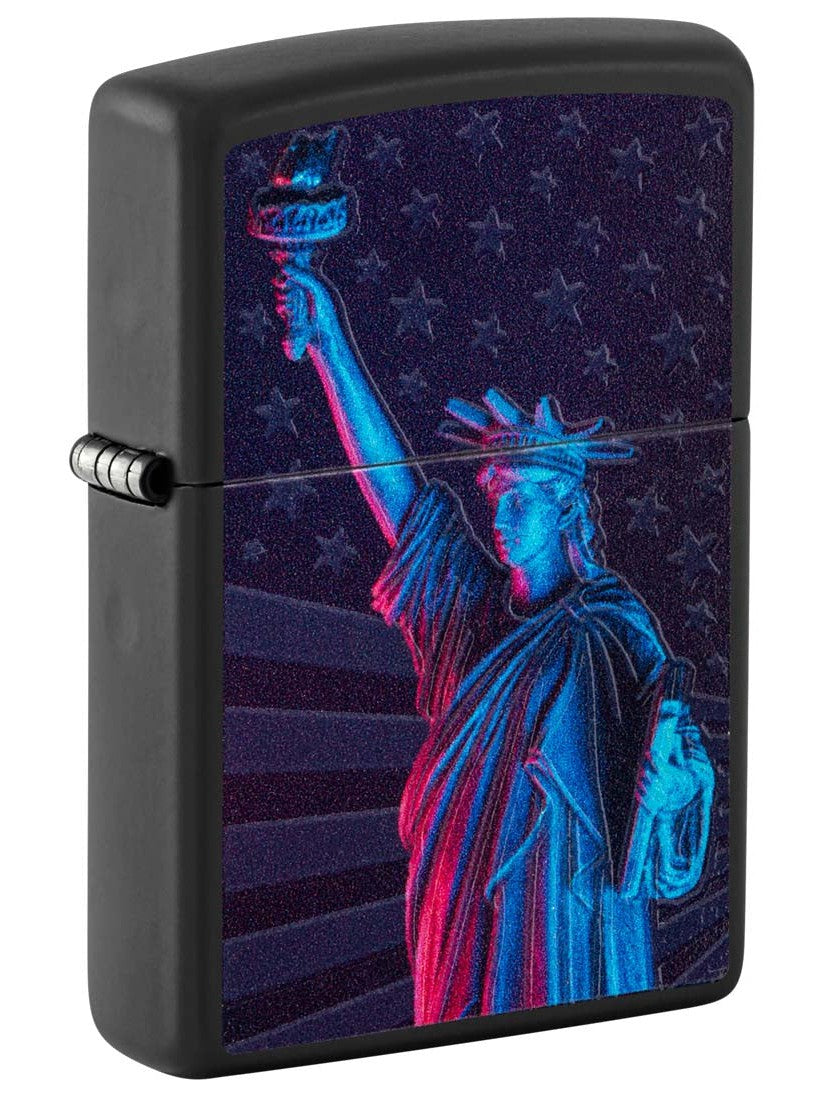 Zippo Lighter Statue of Liberty, Blacklight Black Matte 81282