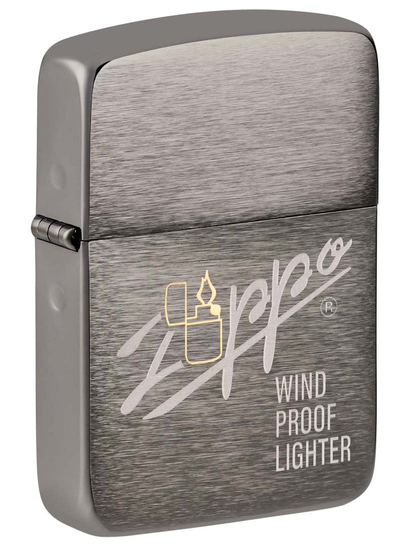 Zippo Lighter: Vintage Zippo Logo, Engraved - Black Ice 81286
