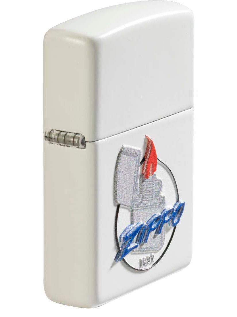 Zippo Lighter: Vintage Zippo Logo, Texture Print - White Matte 81287