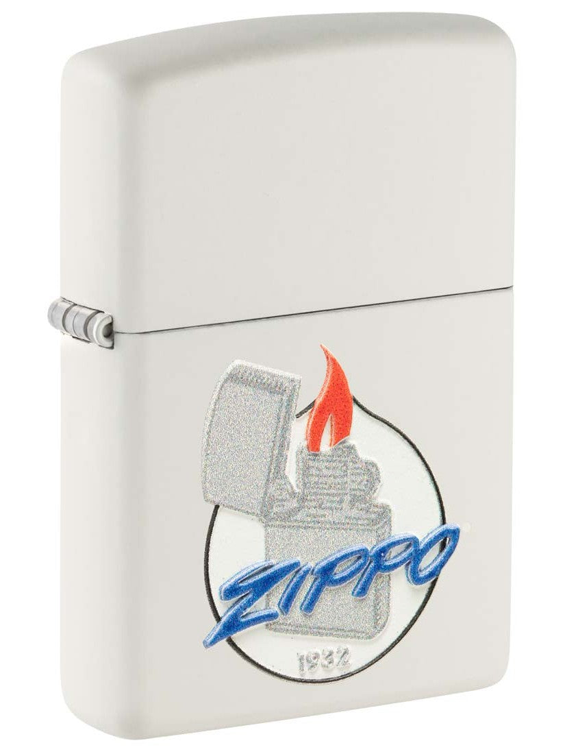 Zippo Lighter: Vintage Zippo Logo, Texture Print - White Matte 81287