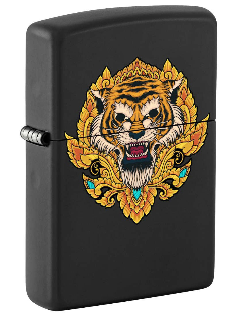 Zippo Lighter: Tiger Design - Black Matte 81299