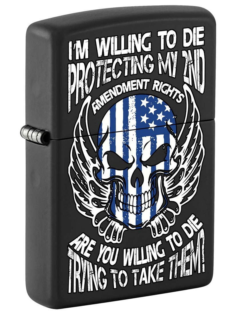Zippo Lighter: Second Amendment Rights with Skull - Black Matte 81301