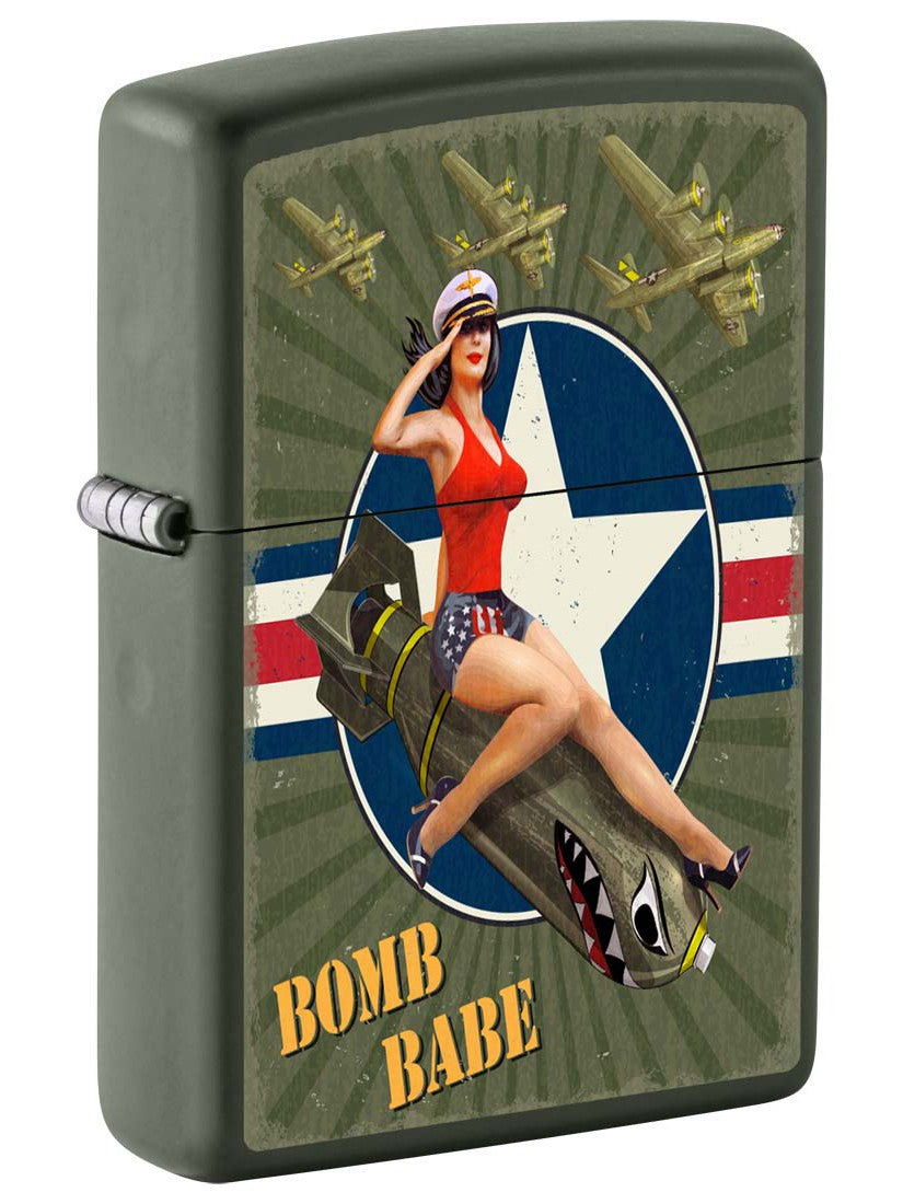 Zippo Lighter: Pin-up Girl, Bomb Babe - Green Matte 81304