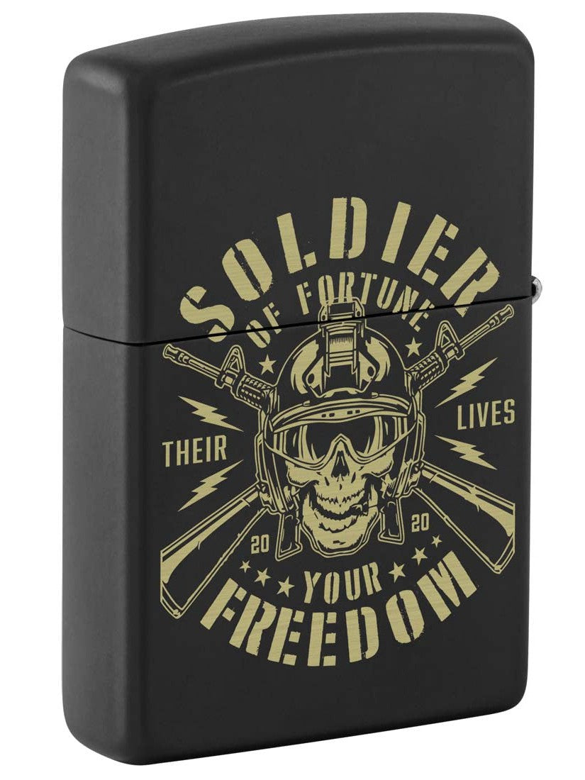 Zippo Lighter: Soldier of Fortune, Engraved - Black Matte 81305
