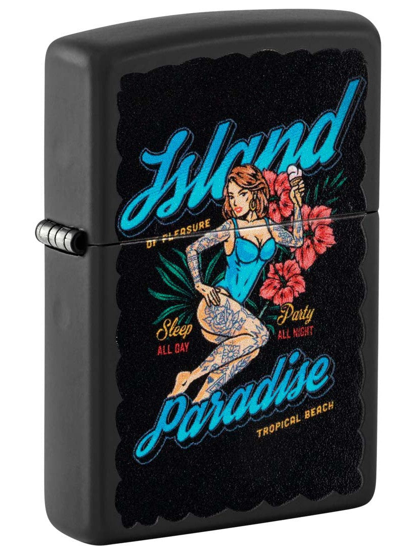 Zippo Lighter: Island Paradise Girl, Blacklight - Black Matte 81307