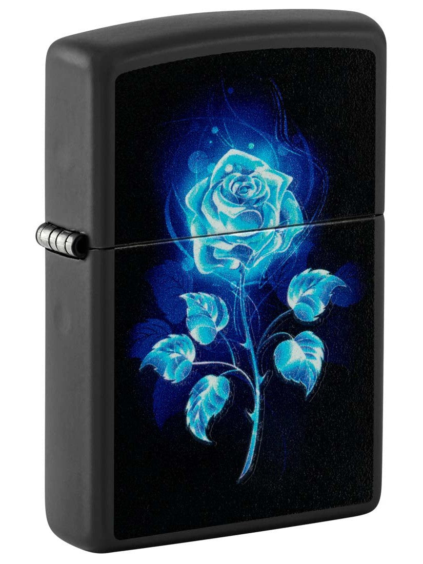 Zippo Lighter: Glowing Rose, Blacklight - Black Matte 81314