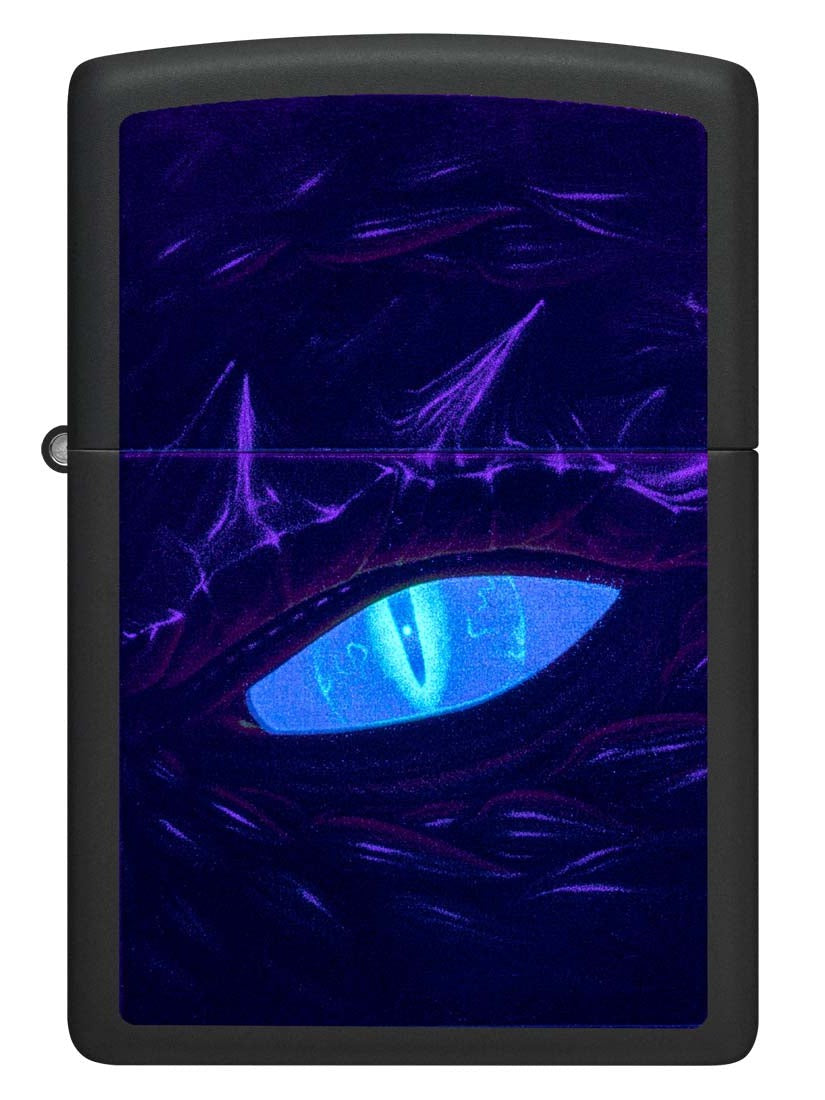 Zippo Lighter: Glowing Dragon Eye, Blacklight - Black Matte 81349