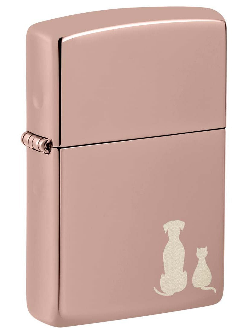 Zippo Lighter: Cat and Dog, Engraved - High Polish Rose Gold 81357