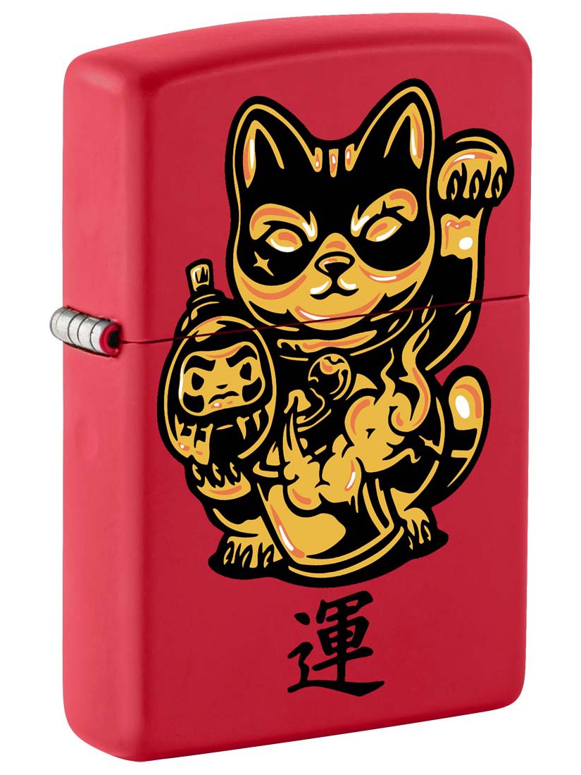 Zippo Lighter: Lucky Cat, Maneki-neko - Red Matte 81369