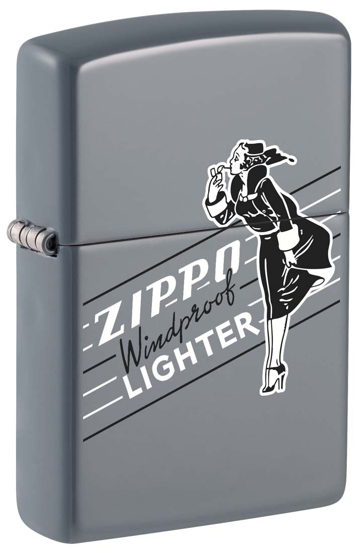 Zippo Lighter: Vintage Windy the Zippo Girl - Flat Grey 81370