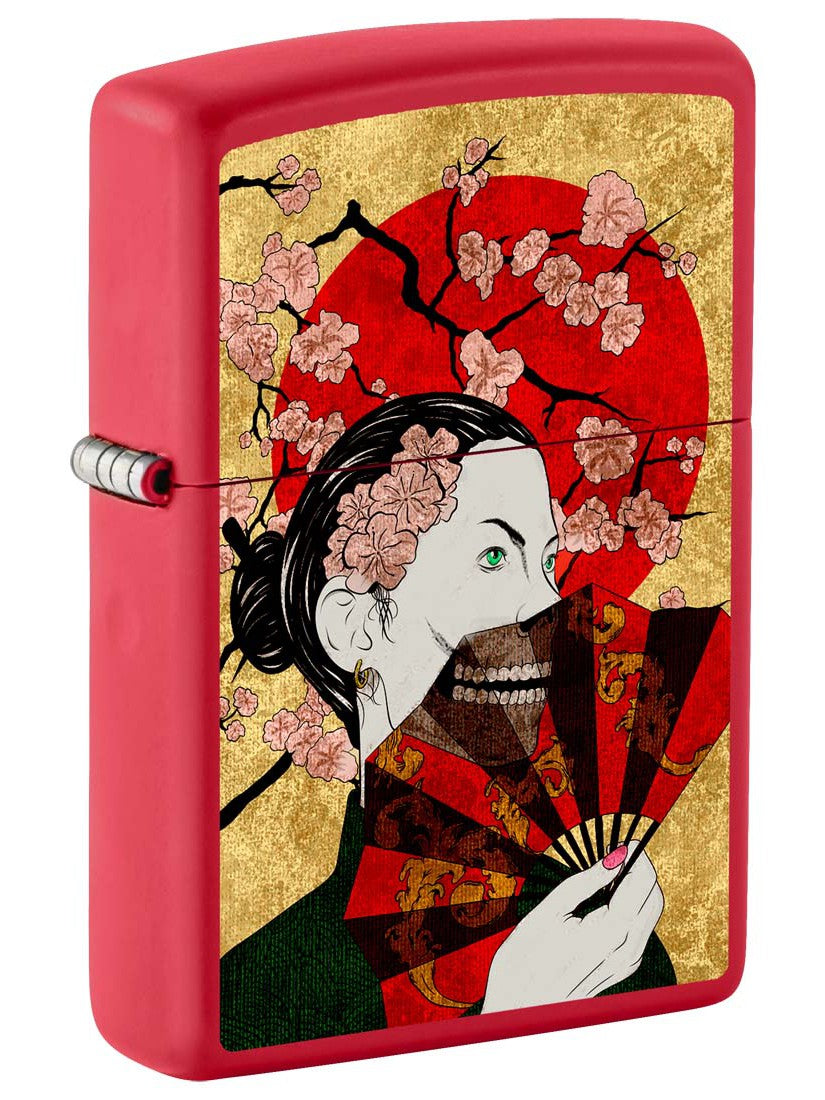 Zippo Lighter: Japanese Woman with Skull - Red Matte 81372