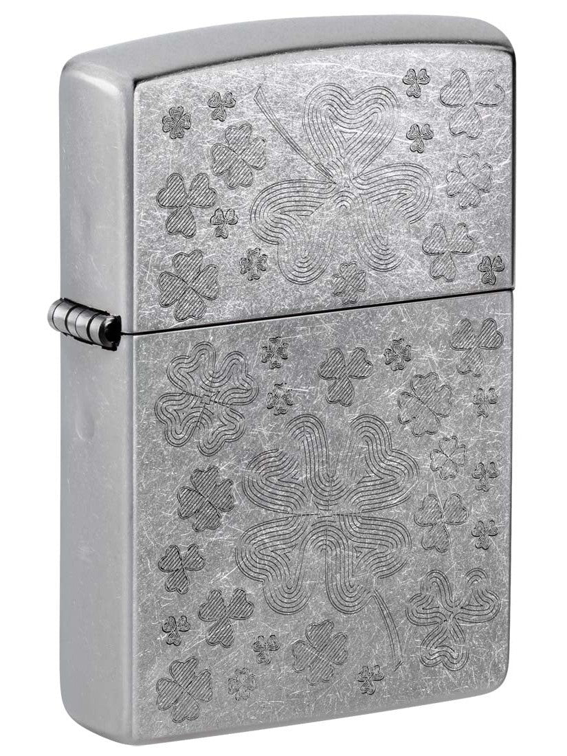 Zippo Lighter: Engraved Clovers - Street Chrome 81374