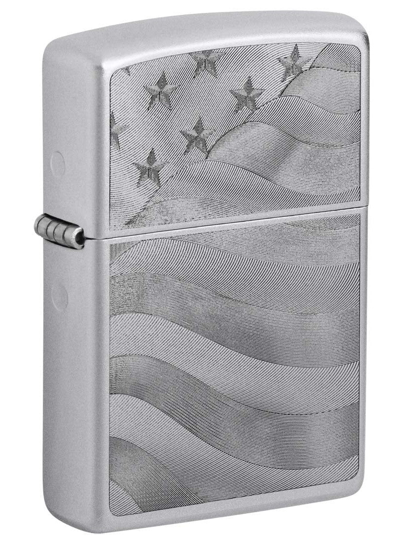 Zippo Lighter: Starts and Stripes, Engraved - Satin Chrome 81375
