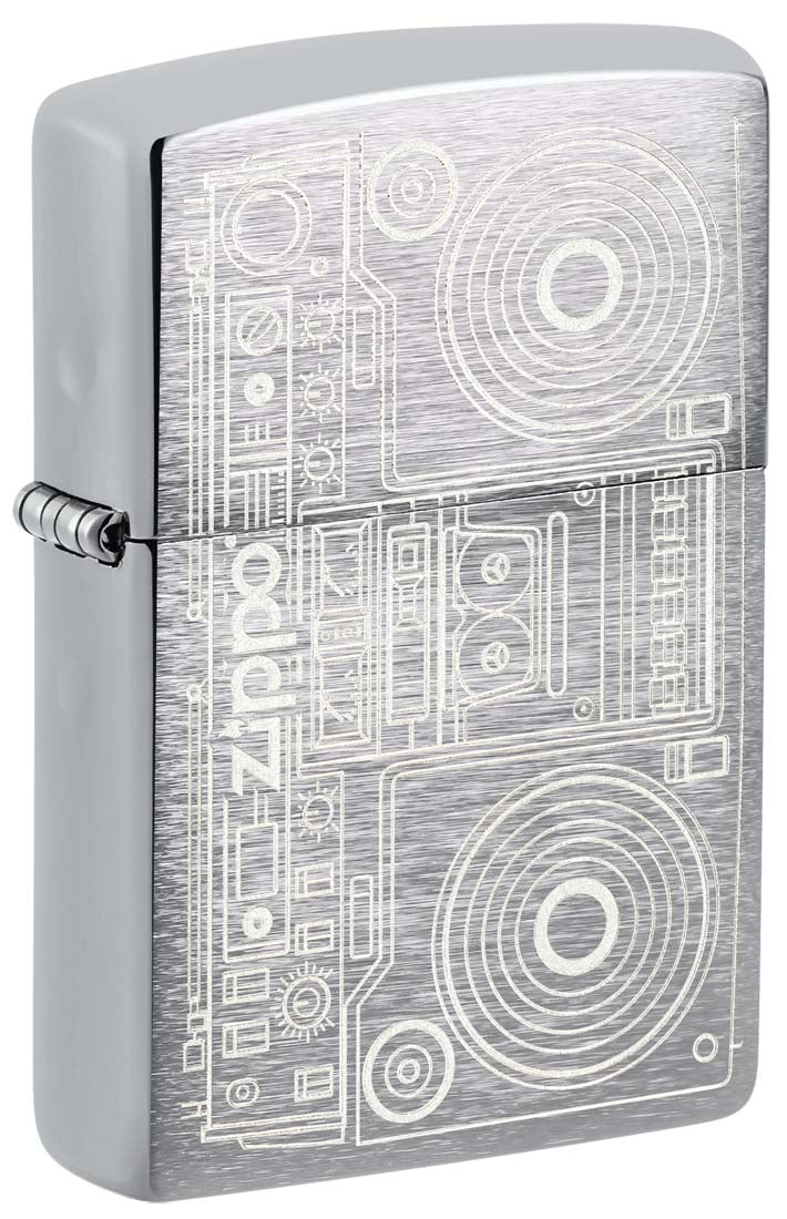 Zippo Lighter: Boom Box, Engraved - Brushed Chrome 81378