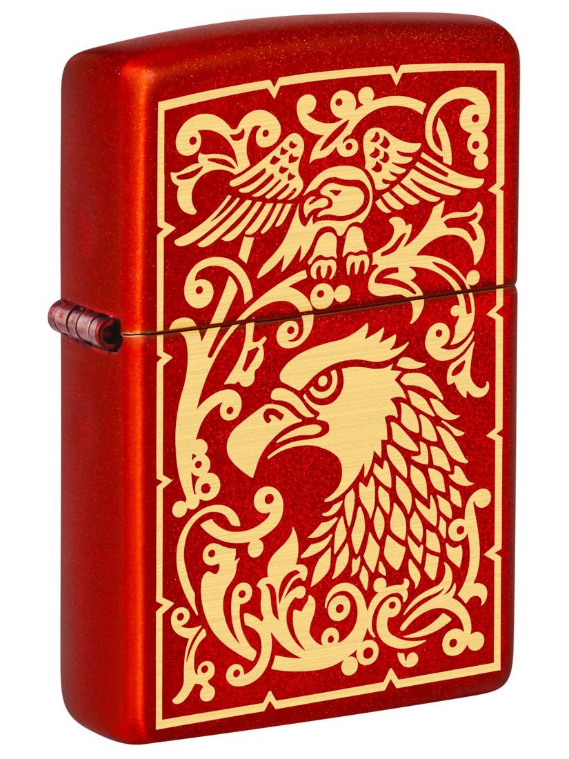 Zippo Lighter: Eagle Design, Engraved - Metallic Red 81381