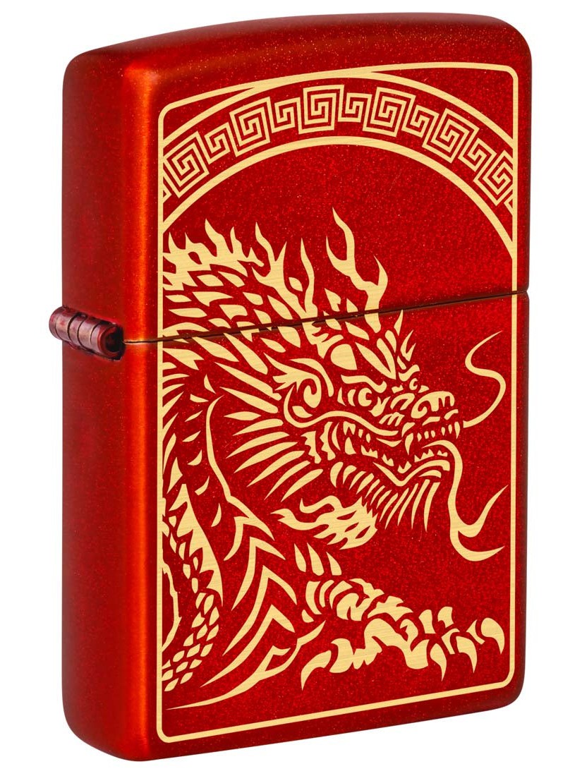 Zippo Lighter: Dragon Design, Engraved - Metallic Red 81382