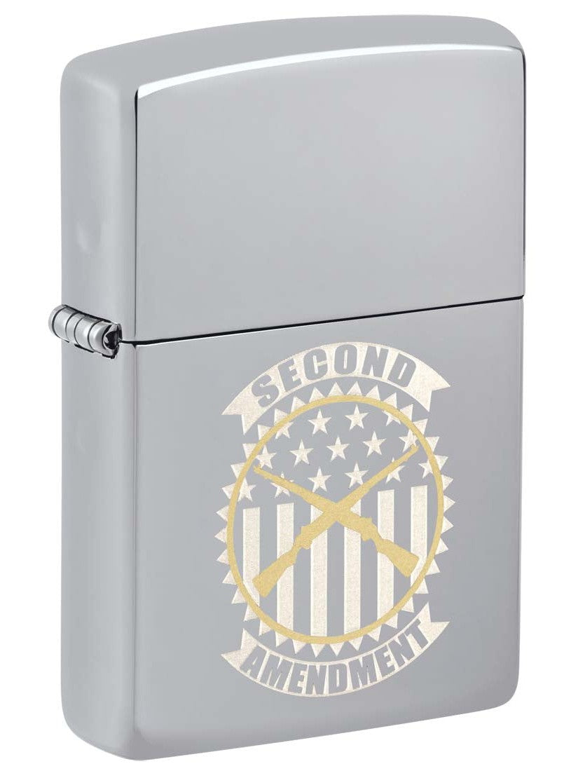Zippo Lighter: Second Amendment Seal, Engraved - High Polish Chrome 81384