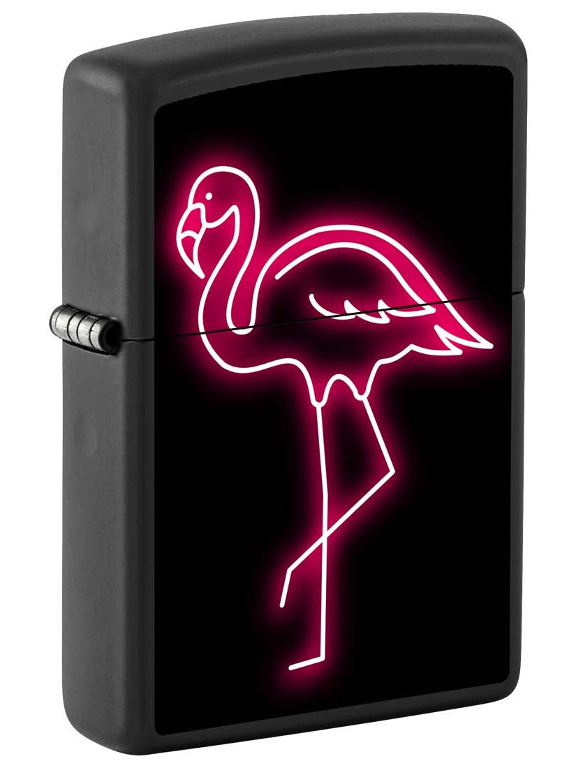 Zippo Lighter: Pink Flamingo in Neon - Black Matte 81388