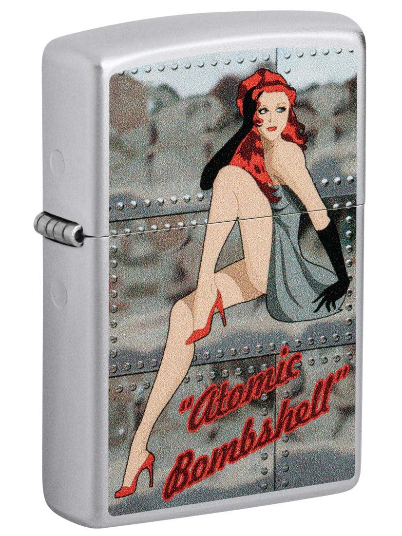 Zippo Lighter: Atomic Bombshell, Pin-Up Girl - Satin Chrome 81414