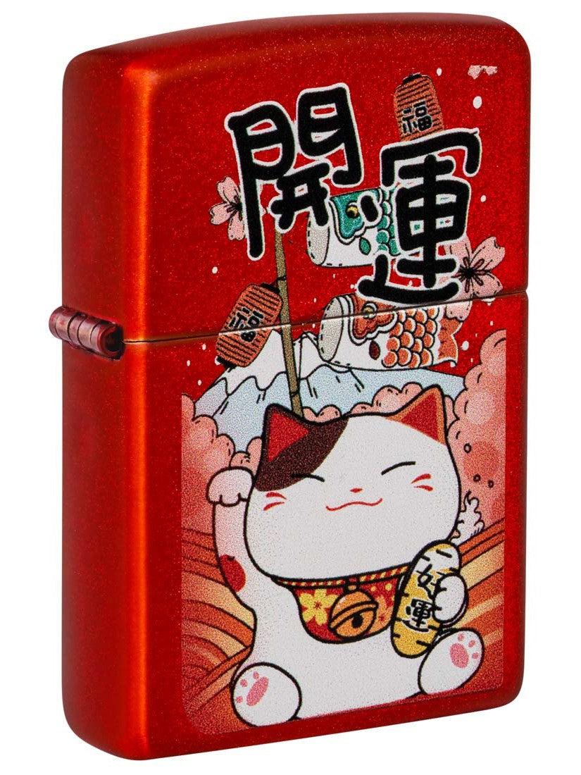Zippo Lighter: Lucky Cat - Metallic Red 81420