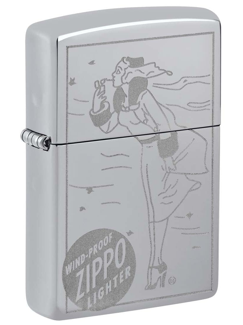 Zippo Lighter: Vintage Windy, Engraved - High Polish Chrome 81424